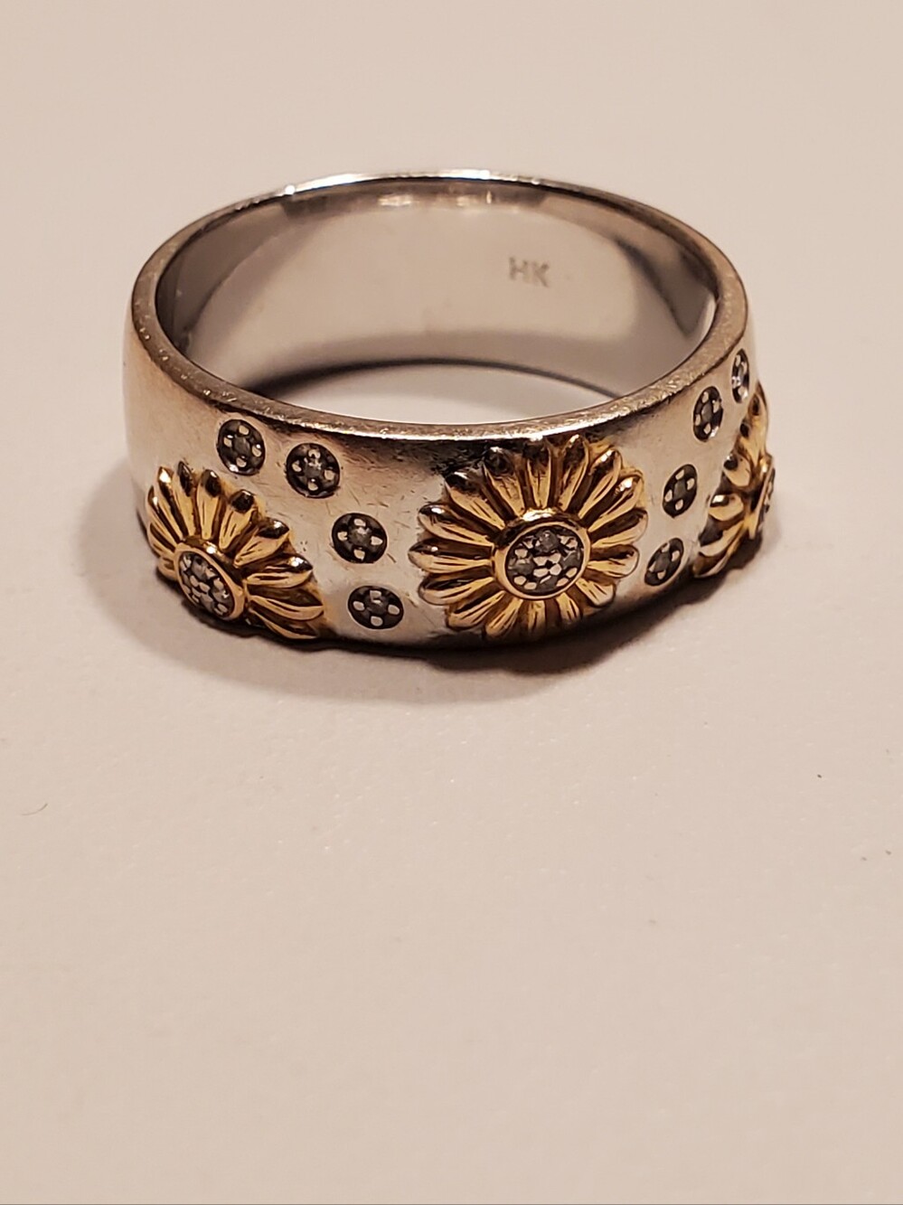 Sunflower Ring  Silver and  Gold Over Sterling Size 8